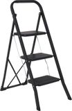 Infinity Goods Stevige Huishoudtrap 3 Treden - Keukentrap Inklapbaar - Anti-Slip - Trap Ladder - Opvouwbaar - Metaal - Zwart