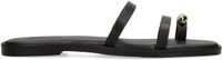 Sacha - Dames - Zwarte leren slippers met goudkleurig detail - Maat 38
