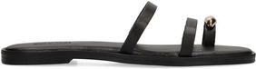 Sacha - Dames - Zwarte leren slippers met goudkleurig detail - Maat 38