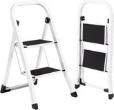 Famanu - Vouwladder met 2 treden, brede antislip pedalen, klapbeveiliging, wit