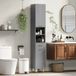 Meuble de salle de bain commode grise avec étagères et tiroir
