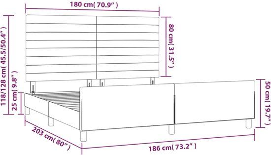vidaXL Bedframe met hoofdeinde fluweel lichtgrijs 180x200 cm