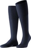 FALKE Bristol Pure effen geribd wol kniekousen heren blauw - maat 39-40