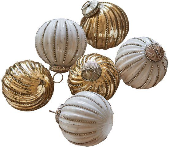 LOBERON Kerstbal set van 6 Shaela antiekgoudkleurig/crème