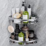 GlasFlength Doucheplank zonder boren, 2 stuks, badkamerorganizer, zelfklevend, badkamerrek, roestvrij badkamerrek met 4 haken, plank, douche, hoekrek, douchemand, zonder boren, voor badkamer, keuken