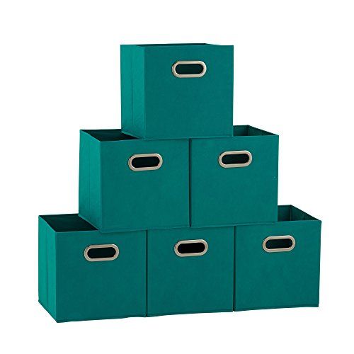 Household Essentials Opvouwbare stoffen opbergbakken - Set van 6 Cubby Cubes - Aqua/Groen