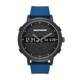 Skechers Herenhorloge, Anadigi-uurwerk met armband van siliconen, leer of roestvrij staal, blauw en grafiet, 48 mm