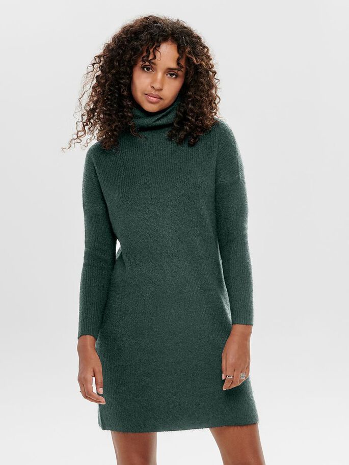 Only Jurk Onljana L/s Cowlnck Dress Wool Knt 15140166 Mallard Green/melange - S