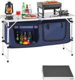 VEVOR Campingkeukentafel Opvouwbaar Kookstation 3-Voudig Hoogte Verstelbaar Blauw