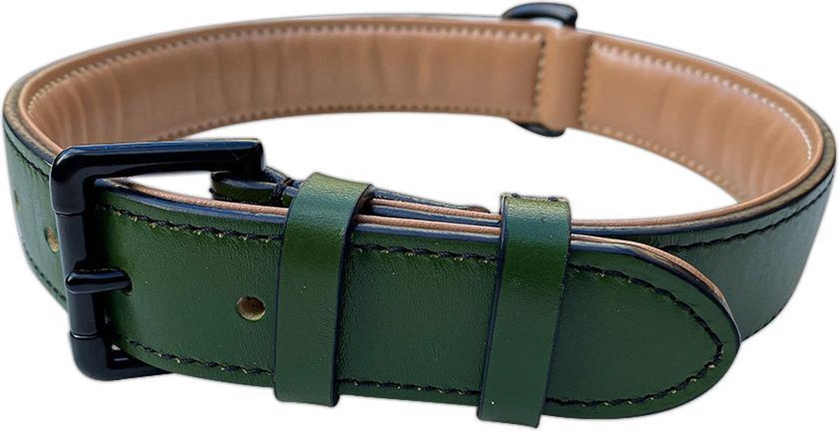 Brute Strength Hondenhalsband van leer - donkergroen - M - 36-43 cm donker groen