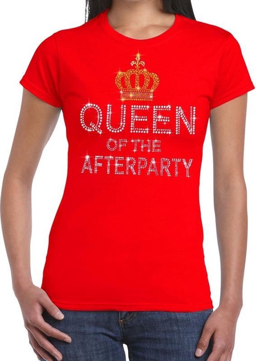 Toppers official merchandise Rood Queen of the afterparty glitter steentjes t-shirt dames - Officiele Toppers in concert merchandise L