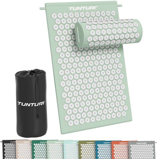 Tunturi Spijkermat met kussen - Acupressuur - Meditatie Mat - Acupunctuur Set - Massage en Ontspanning - 68x42x2 cm - Mint