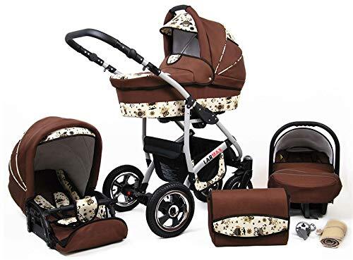 Lux4Kids Kinderwagen 3 in 1 complete set met autostoeltje Isofix babybad babydrager Buggy Larmax van ChillyKids brown & owls 3in1 (inclusief autostoeltje)