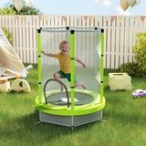 Trampoline 140 cm de diamètre, avec filet de sécurité et motifs variés, pour enfants de 3 à 6 ans, vert