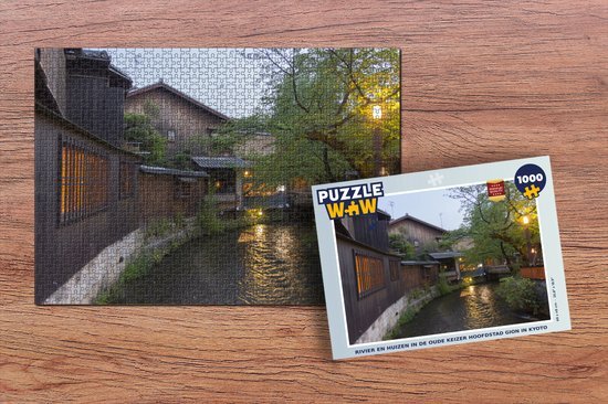 MuchoWow Puzzel Rivier en huizen in de oude keizer hoofdstad Gion in Kyoto - Legpuzzel - Puzzel 1000 stukjes volwassenen