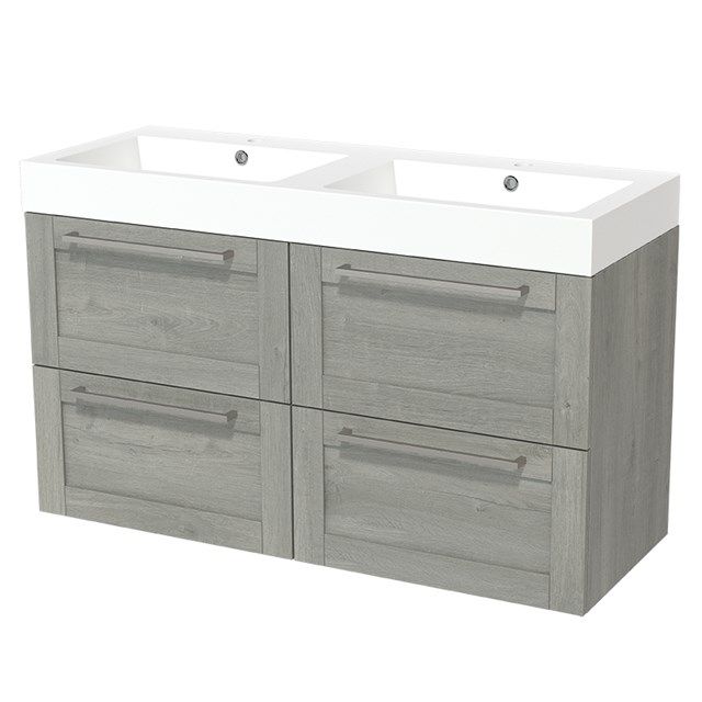 Maxaro Badkamermeubel 120cm Modulo Grijs Eiken 4 lades Kader Wastafel Mineraalmarmer