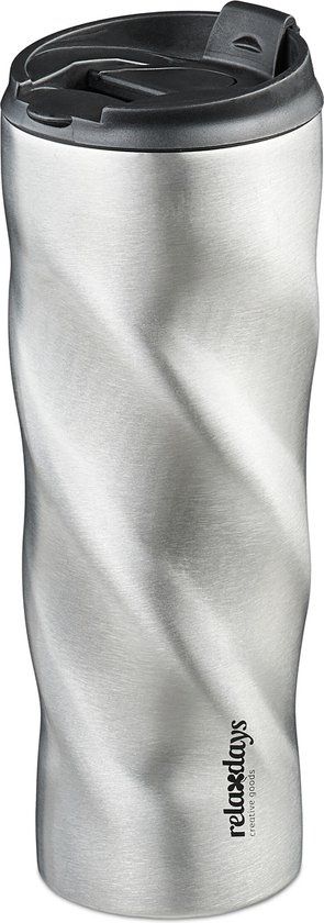 Merkloos thermosfles - 500 ml - dubbelwandig - RVS - zilver/zwart