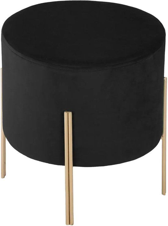 Atmosphera Verona - Bijzet krukje - Zwart/Goud - D33 x H40 cm