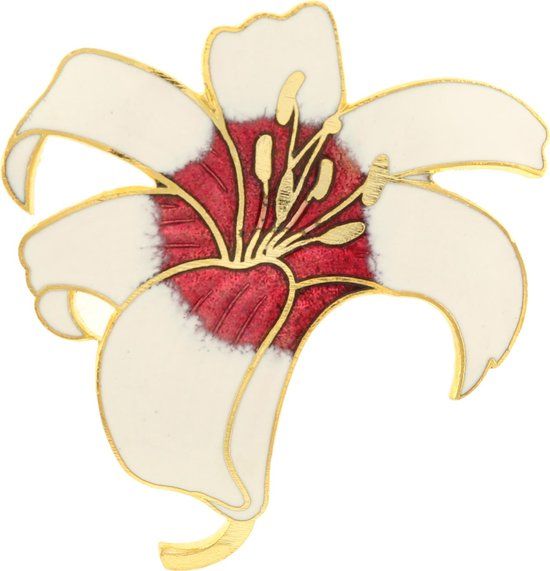 Merkloos / Sans marque Behave® Dames broche bloem wit en rood - emaille sierspeld - sjaalspeld