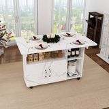 MODFU Opklapbare Mobiele Eettafel - Marmerlook - Wit - 110 x 70 x 80 cm