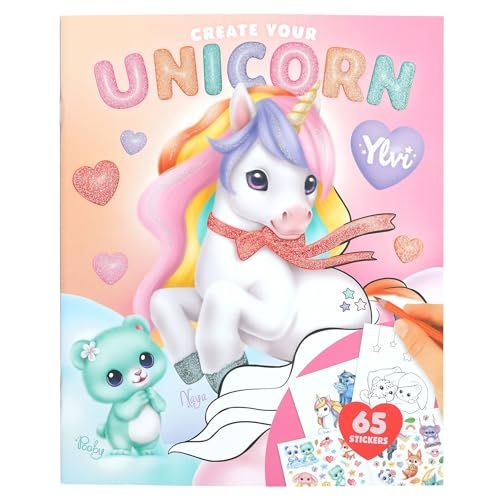 Depesche 14209 Ylvi Create your Unicorn - Kleurboek met 13 pagina's voorbedrukte eenhoornmotieven om in te kleuren, incl. kleurplaten en 2 pagina's stickers