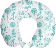 ABAKUHAUS Bloemen Reiskussen met Neksteun, Handgetekende Wilde Bloemen, Schuimrubberen Reisaccessoire voor Vliegtuig en Auto, 30x30 cm, Cadetblauw Wit