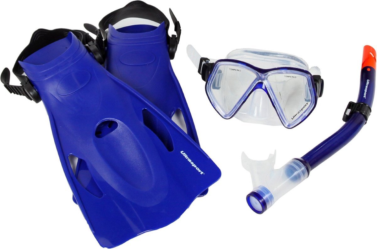 KMDB Duikmasker met Snorkel en Flippers - Kind maat 25-31 Blauw - Snorkelset Kinderen - Snorkelmasker - Duikbril