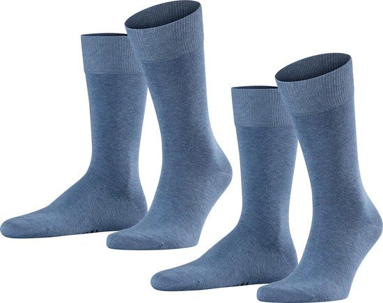 FALKE Happy 2-Pack eenkleurig katoen multipack sokken heren blauw - maat 43-46