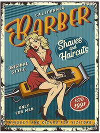 Clayre & Eef Tekstbord - 25x33 cm - Blauw - Metaal - Barber - Wandbord - Spreuk