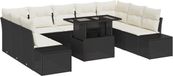 vidaXL Banc de jardin - 10 pièces - Noir et crème - Polyrotin