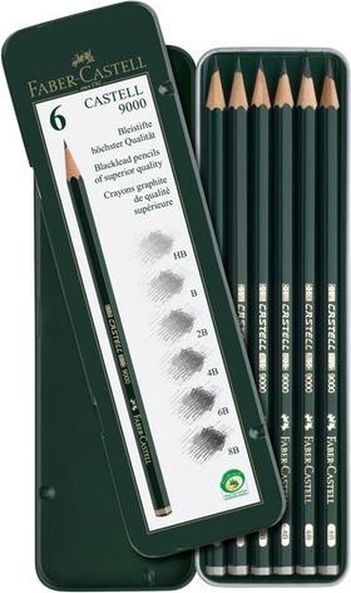 Faber-Castell potlood Faber Castell 9000 bliketui a 6 stuks FC-119063