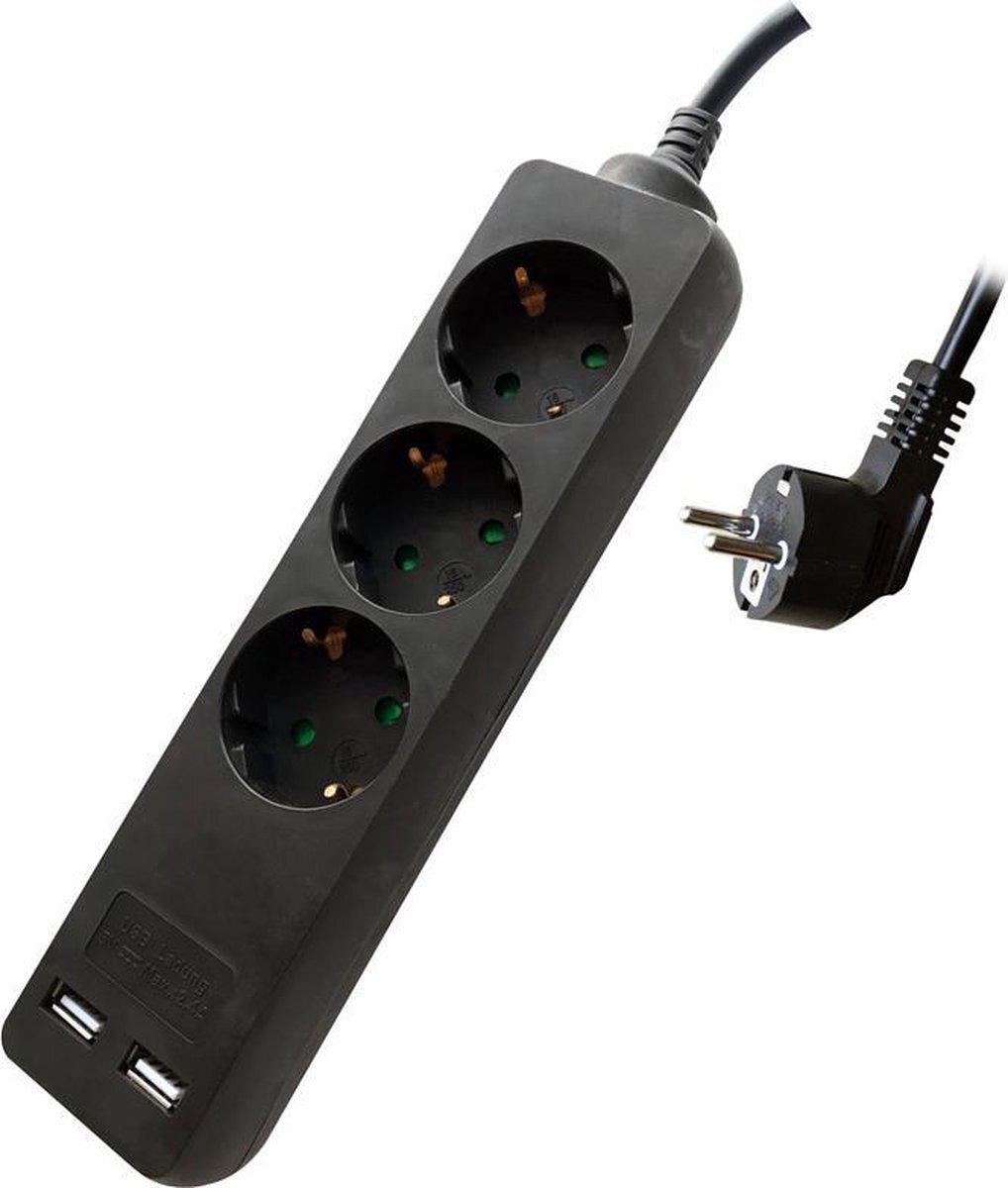 V-tac VT-1125-5 Stekkerdoos met 2x USB - 5 meter - zwart