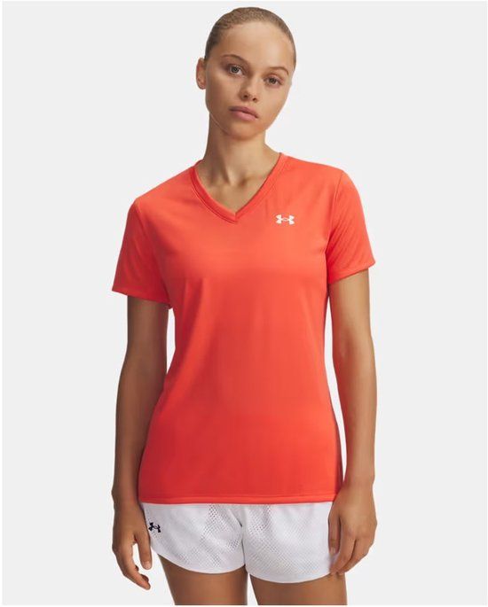 Under Armour Tech SSV- Solid-Rood Dames Sportshirt - Venom Rood - Wit