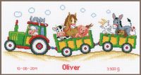 VERVACO Kruissteek Borduurpakket Geboorte Baby TRACTOR MET DIEREN Handwerkpakket voor Wanddecoratie 36 x 19 cm Borduurwerk met Telpatroon DIY Kit Babykamer Decoratie Cadeau Knutselen Voor Volwassenen