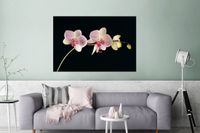 MuchoWow Wanddecoratie Metaal - Aluminium Schilderij Industrieel - Orchidee - Bloemen - Zwart - Roze - Knoppen - 120x80 cm - Dibond