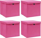 vidaXL Opbergboxen met deksel 4 st 32x32x32 cm stof roze