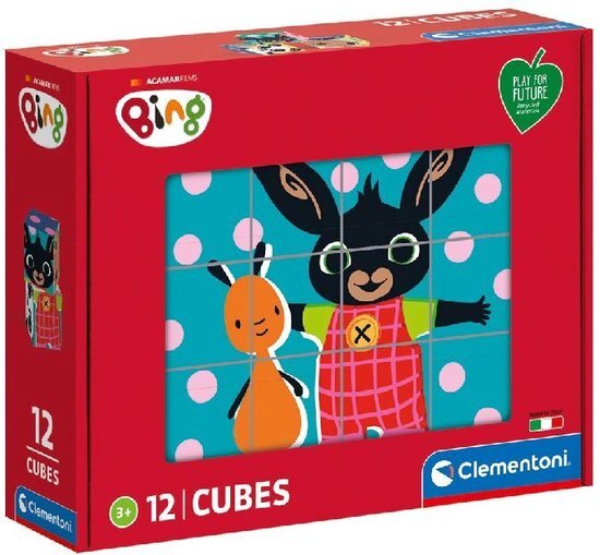 Clementoni Bing 45010 3 jaar dobbelstenen, 12 stuks, 100% gerecyclede materialen, gemaakt in Italië, kinderen, cartoon-puzzel, meerkleurig, 3 jaar