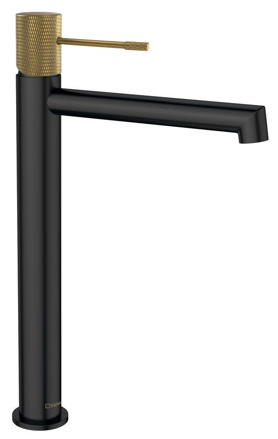 Sapho Solaris Wastafelmengkraan Hoog Zonder Waste Gouden Hendel Mat Zwart