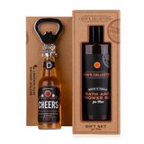 Accentra MEN'S COLLECTION cadeauset van kraftpapier met badgel 150 ml en douchegel, flesopener in de vorm van een bierfles, berk en cedergeur, bruin