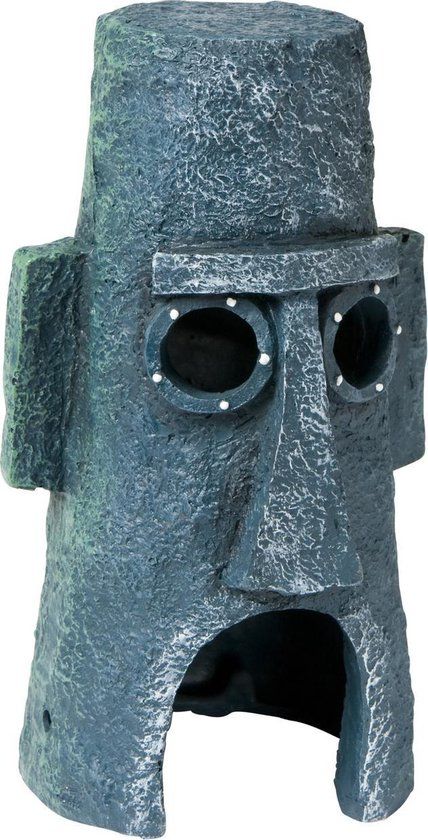 Ornament Moai Huis Octo - Grijs - Aquariumdecoratie - 15,5 x 10 cm