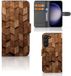 B2Ctelecom Étui style livre pour Samsung Galaxy S23 Plus Wooden Cubes