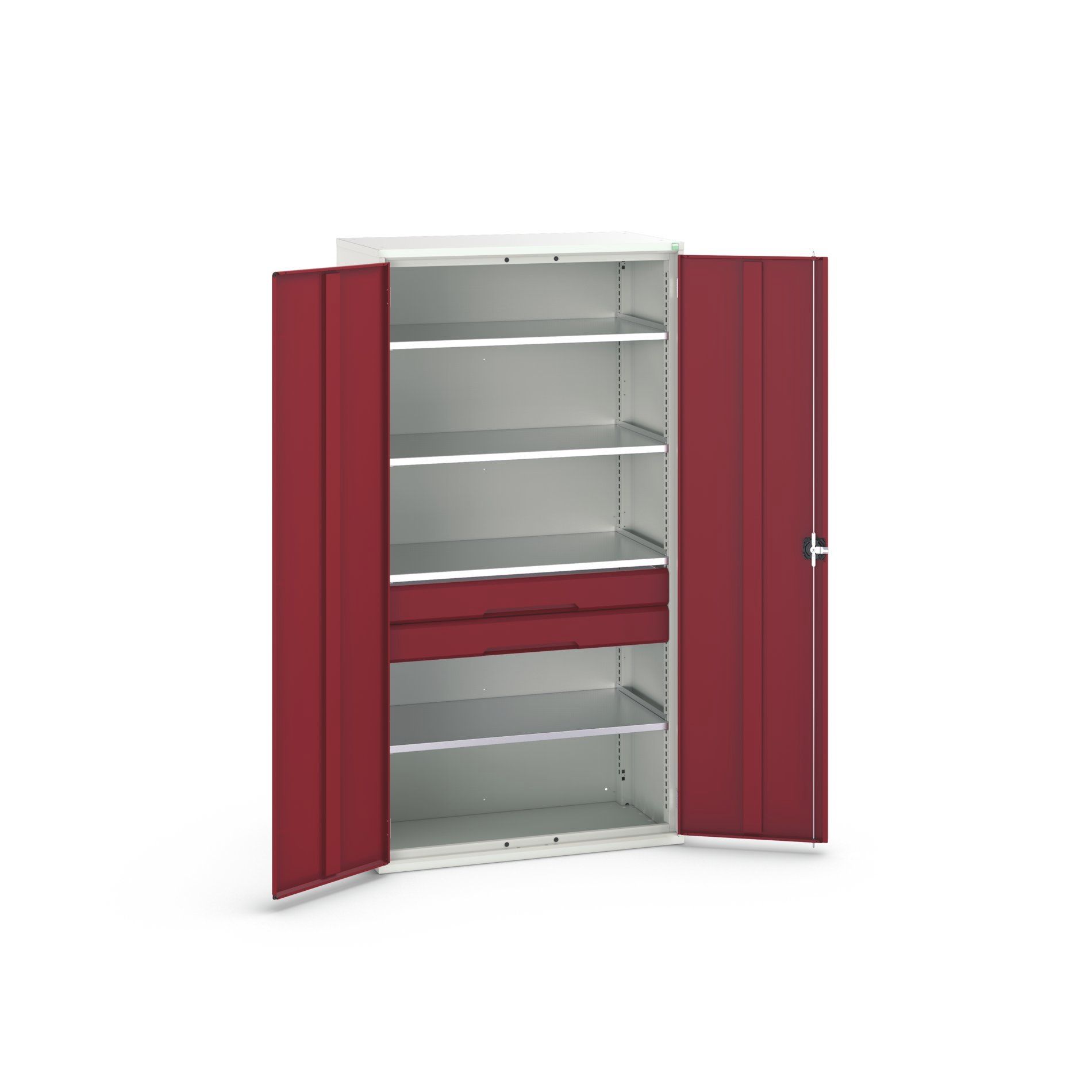 Bott Verso Systeemkast | 1050x550x2000mm | 4 Legborden | 2 Lades | 1 Perfo Achterwand | RAL 3004