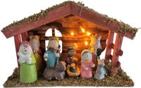 Merkloos / Sans marque Kerststal Kerststal voor kinderen - met beeldjes en led verlichting - 28 x 10 x 17 cm - kinder/kinderkamer kerststalletje