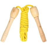 Kids Fun Springtouw speelgoed met houten handvat - geel - 240 cm - buitenspeelgoed
