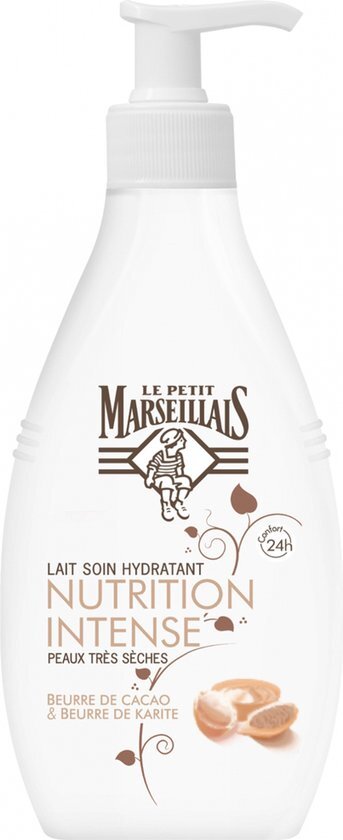 Le Petit Marseillais vochtinbrengende melk voor zeer droge huid, boter cacao caritépomp, 250 ml, 1 stuk