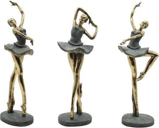 Decoratieve figuren Home ESPRIT Grijs Gouden Balletdanseres 15 x 10 x 43 cm (3 Stuks)
