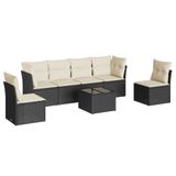 VidaXL Loungeset 7-delig met kussens, poly rotan, zwart