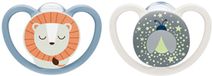 NUK 10177228, Babyfopspeen met vrije luchtdoorvoer, Silicone, Blauw/Grijs, 2 stuks