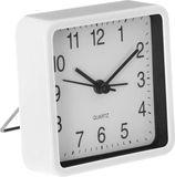 Atmosphera Wekker/alarmklok Dawn - wit - kunststof - 8 x 8 cm - met standaard - batterij voeding