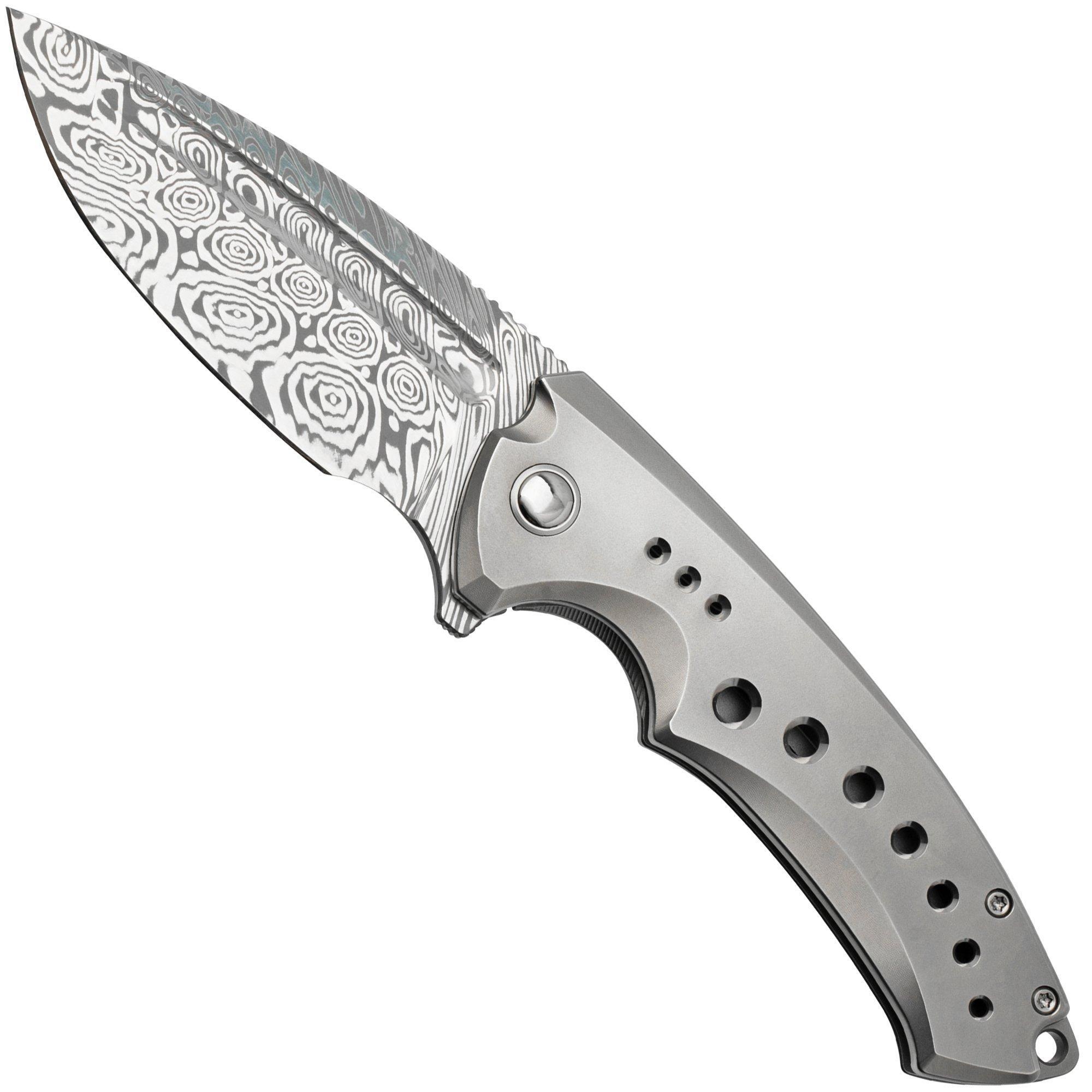 WE Knife Nexusia WE22044-DS1 Bead Blasted Titanium, Heimskringla Damaststeel, zakmes